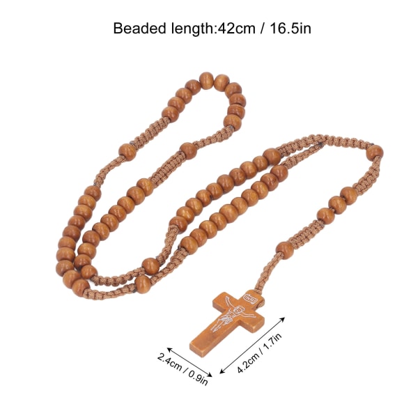 10 st trärosarier Jesus avtryck katolsk unisex stil naturliga träpärlor korsrosarie halsband smycken för män kvinnor Light Brown