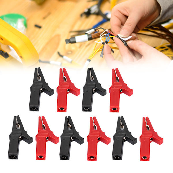 10 st 10 mm Batteriklämmor 20A/1000V Elektriska Testklämmor med 4 mm Bananjack Nickelpläterade för Elektronisk Utrustning