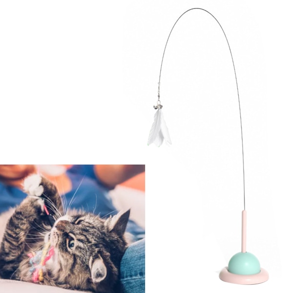Katt Teaser Elastisk Ståltråd Stång Interaktiv Fjäder Teaser Pole Katt Leksak för Uttråkade Inomhuskatter Jaga och Träna Pink
