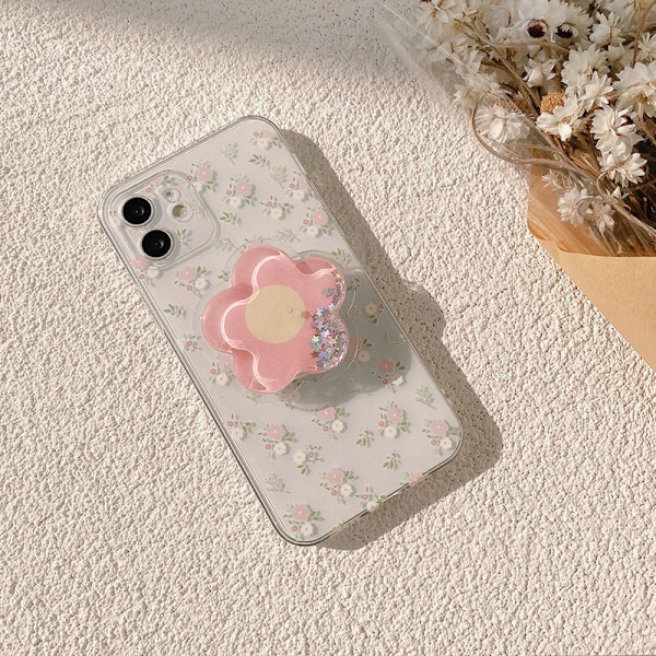 iPhone 12 Pro Max skal med transparent blomdesign, vackert och sött mobilskal, lämpligt för tjejer och damer, lätt och tunt