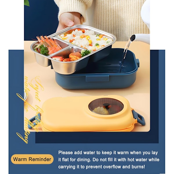 304 Rustfrit Stål Bento Madkassesæt - Lækagesikkert, Bærbart Madbeholder til Voksne med Spisepinde, Ske & Suppeskål - Ideel Gave yellow
