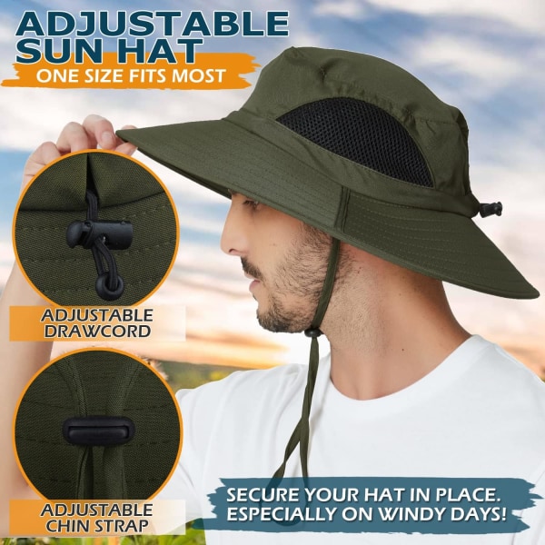 Unisex Solhatt, Vanntett Bred Bremskjerm Bøttehatt Pakkbar Booniehatt for Fiske Fotturer Hagearbeid Safari Strand Army Green