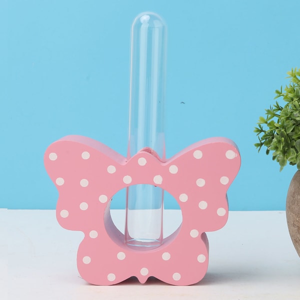 Trätub i trä med blomsterinsats i glas, liten bordsdekoration Butterfly