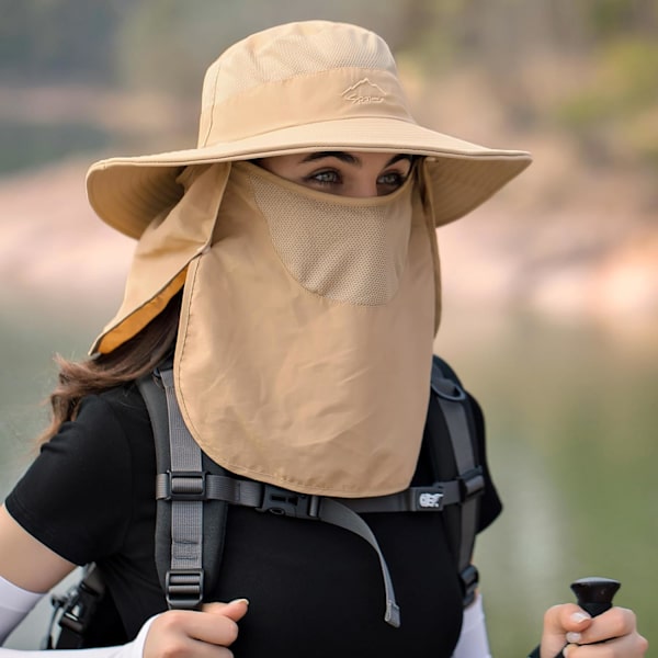 Solhattar för män och kvinnor Fiskehatt UPF 50+ Andningsbar bredbrättad sommar UV-skyddande hatt Khaki