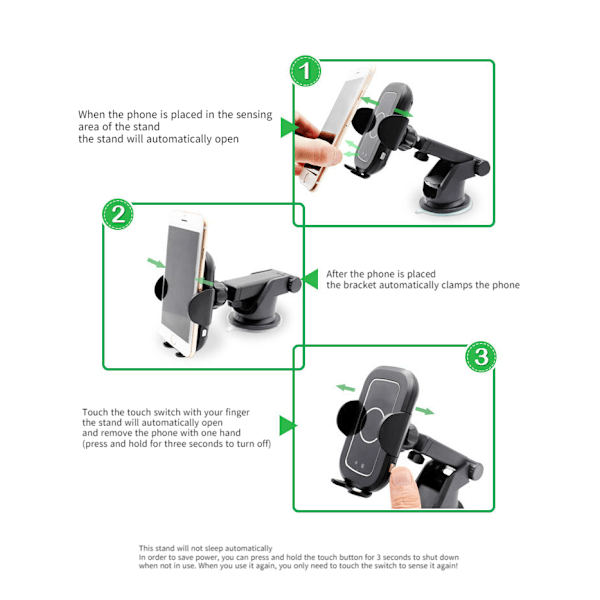 Qi 10W Automatisk Klemmende Bil Bluetooth Headset Telefonholder Trådløs Opladning - Med 10W Trådløs Opladning (Et Sæt)