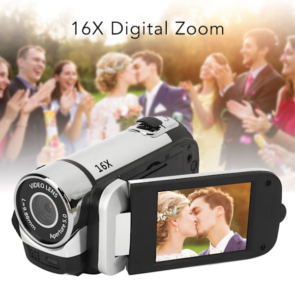 D90 1080P 16MP digitaalinen kamera 2,4 tuuman pyörivä näyttö videokamera 16x zoom HD videonauhuri täyttövalolla Silver