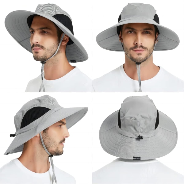 Unisex Solhatt, Vanntett Bred Bremskjerm Bøttehatt Pakkbar Booniehatt for Fiske Fotturer Hagearbeid Safari Strand Light Grey