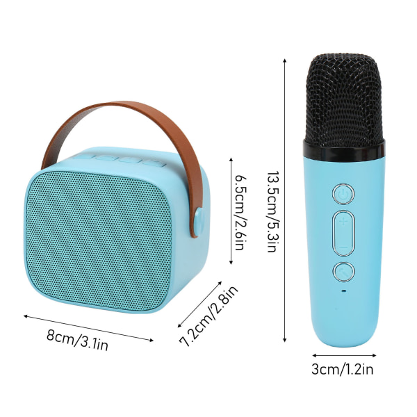 Mini Karaoke Maskin Set Stöd Bluetooth AUX USB Minneskort Bärbar Bluetooth Högtalare med Trådlös Mikrofon Blue