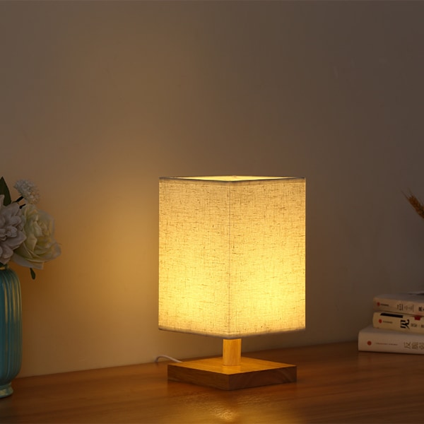 Lille bordlampe - Træsengebordslampe Enkel soveværelseslampe Linnedsskærm Mini skrivebordslampe Nattelys Natbordlampe til soveværelse