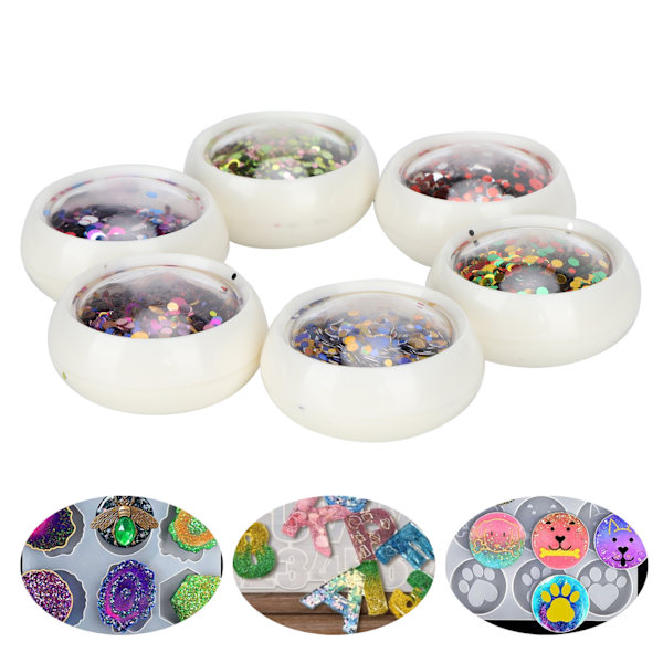 6 bokser runde paljetter plast fargerike glitter dekorative smuler DIY pynt forsyninger
