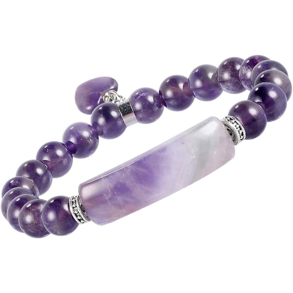 Healing Kristall Armband för Kvinnor, Lyckobringande Hjärta Berlock 8mm Pärlor Stretch Armband purple