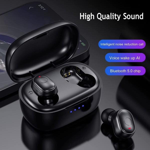 Ekte trådløse ørepropper, stereolyd med kraftig bass, Bluetooth-ørepropper med mikrofon, 35 timers spilletid USB C-ladeørepropper, Bluetooth-hodetelefoner for Black