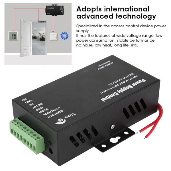 Strömkontroll Backup Batteriport för Dörråtkomst Kontor Säkerhetssystem AC90‑260V till DC12V 5A