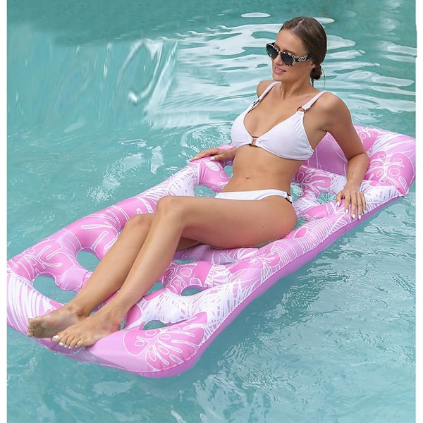 Uppblåsbar Pool Lounge för Vuxna - Flytande Solbädd med Bekvämt Ryggstöd, för Pool, Sjö & Strand, Rosa pink