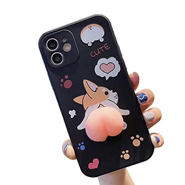 Miesten ja naisten luova hauska uutuus heiluva 3D pinkki takapuoli eläimet pehmeä TPU silikonikumi puhelinkotelo, iPhone X/XS||Corgi takapuoli Bl