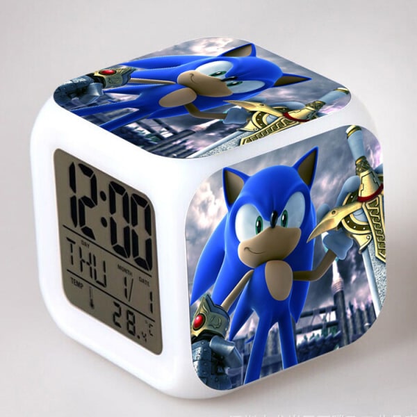 Sonic the Hedgehog Silent Luminous Elektronisk fyrkantig färgrik väckarklocka för barn och studenter (14)