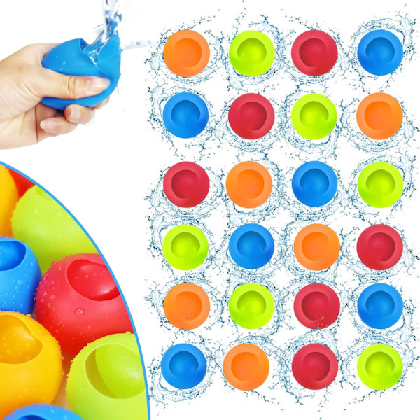 24PK Hurtigtfyldende vandballoner - Genanvendelige splash-bomber til pool- og baggårds sjov, udendørs vandkampspil, sommerfestartikler, A