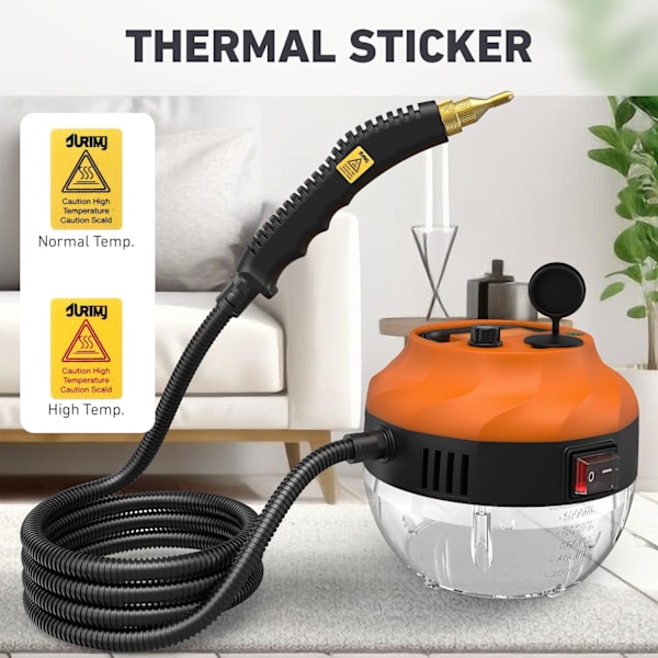 2500W håndholdt damprenser for rengjøring, 1000ML høytrykks møbeldamprenser, dyprengjør gulvtepper, fliser, linoleum, arbeidsflater, vinduer