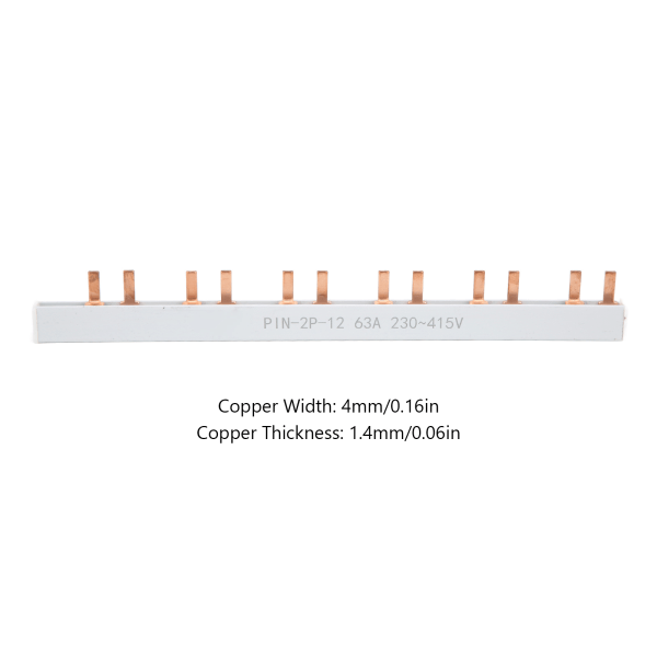 PIN-TYP Koppar Samlingsskena 63А 2P 12 Vägs PVC God Ledningsförmåga för Kretsbrytare Distributionslåda 230‑415V