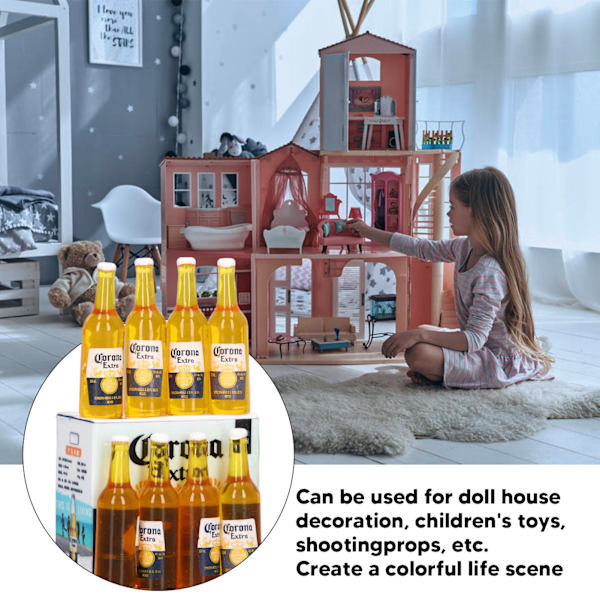 8 stk. dukkehus miniature ølflasker levende detaljer 1:12 dukkehus tilbehør til boligindretning gaver skyde rekvisitter