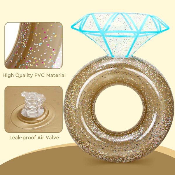 Kæmpe Oppustelig Diamantring Pool Float - Polterabend/Forlovelse/Bryllupsfest Dekoration & Strand Pool Legetøj til Voksne gold 25*25*6cm