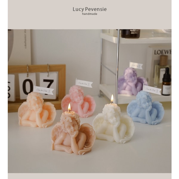 Ängelformat doftljus, arom sojavax dekorativt, handgjorda estetiska ljus för bord Foto rekvisita födelsedagspresent (GRÅ)