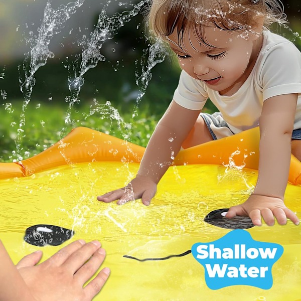 Oppustelig Pool Bølge Plaskepude - Småbørn & Børn (1 - 8 år) Sjov i baghaven med vand, Hundevenlig sprinklerpool yellow 170cm