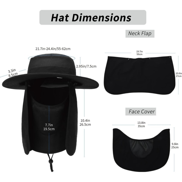 Utomhus solhatt UPF 50 skydd Vattentät fiskehatt Ansiktsöverdrag Sommar nackskydd hatt Black