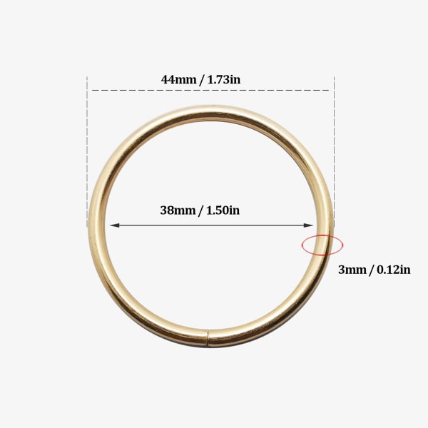 50 st metallringar i järnmaterial, hållbara, robusta, multifunktionella, blanka, färgglada metall-O-ringar för väskor, kläder, 38 x 3 mm Golden