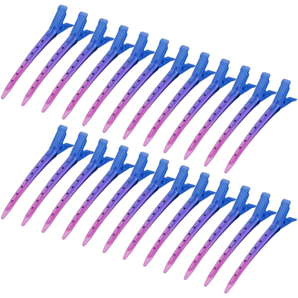 24-pack ankläppsklipp, 3,35 tum rostfria metallkrokodilklämmor med hål för hårstyling, hårfärgning Gradient Deep Blue