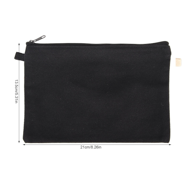 10 stk. Canvas Kosmetikpung med Sort Lanyard Bærbar Multifunktionel Blank DIY Craft Taske til Rejse Makeup Taske Black