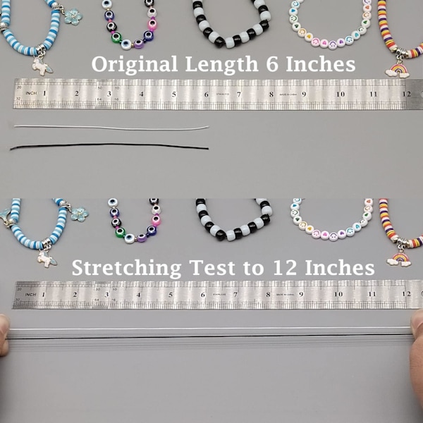 Elastisk snor til armbånd, 2 ruller 1 mm robust elastisk snor til smykkefremstilling, halskæder, perlearbejde sort og hvid Black and White