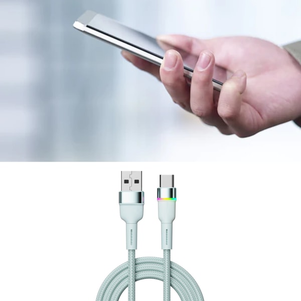 Hurtig opladningskabel i aluminiumlegering USB C opladningsdatakabel til telefon 3A farverigt lys Blue