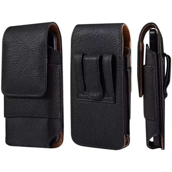 Mobiltelefonhölster med bältesklämma, lädertelefon midjebältesficka, vertikal läder smartphoneväska Bär telefonväska bältesklämma Black 6.1inch