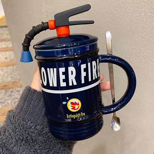 \"Brandslukker-formet keramisk krus - 480 ml Nyhed kaffekop, Tilpasselig gave til kontor-pranks og fødselsdage, Blå\" Blue