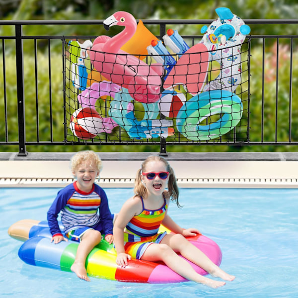 Elastisk Pool Opbevaringsnet - Kraftig - Udendørs Organizer til Bademadrasser, Flydere, Ringe & Legetøj black 80*120CM