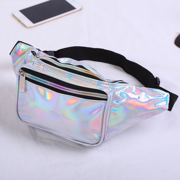 New Women's Bag Reflective Laser Waterproof Mobile Phone Bag Multifunctional Laser Waterproof Waist Bag Silver
