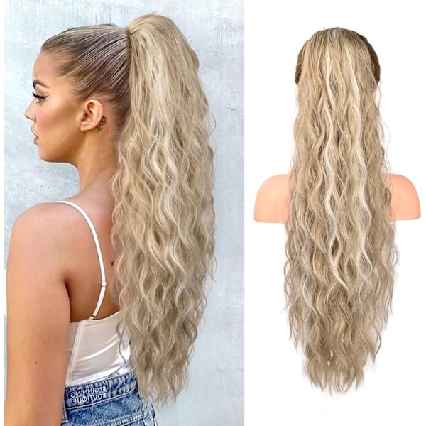 Highlights Drawstring Pony - Lang Beach Wave Syntetisk Hårforlengelse | Uanstrengt Beachy Chic for Kvinner