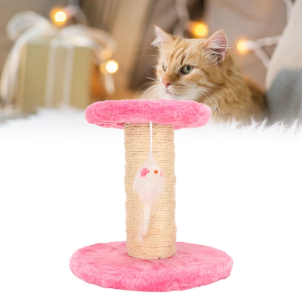Kattekradsestolpe Interaktivt blødt plys 2-lags sisalreb Kradsetræ til indendørs kattekillinger Pink