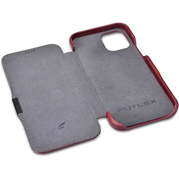 Läderfodral Kompatibelt med iPhone 12 Pro - Äkta Läder Flip Fodral i Vintage Stil med Magnetlåsning - röd