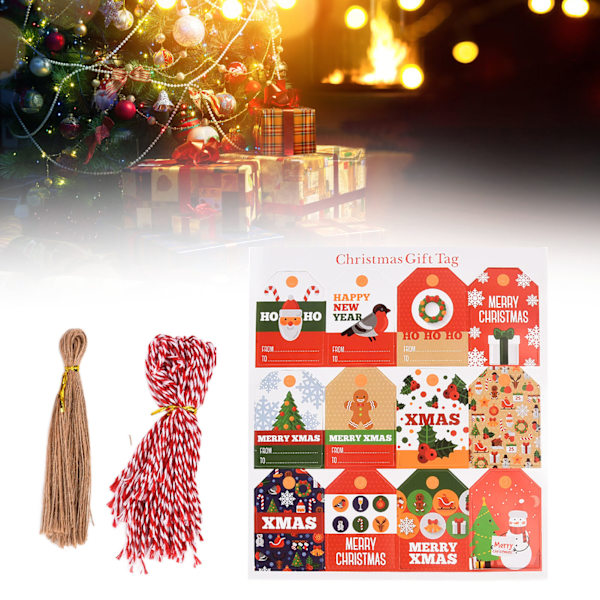 Färgglada julklappsetiketter med rep för festlig presentinslagning