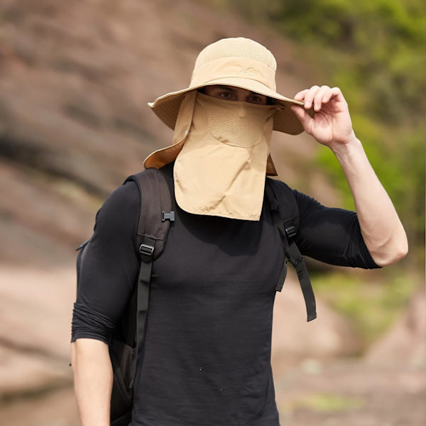 Solhattar för män och kvinnor Fiskehatt UPF 50+ Andningsbar bredbrättad sommar UV-skyddande hatt Khaki