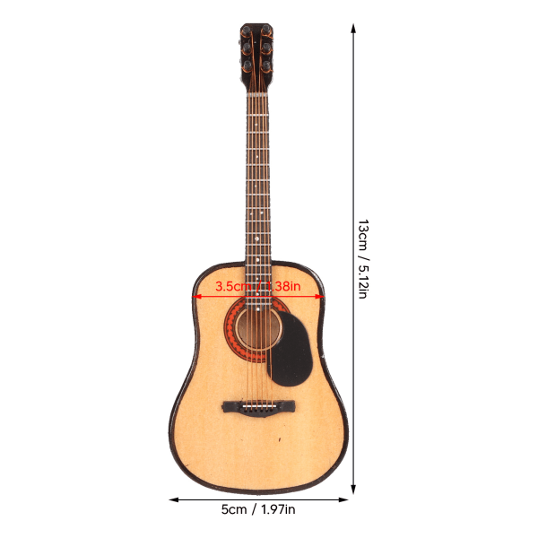 Miniatyyrinen puinen kitaramalli, erittäin simuloitu sähkökitara, miniatyyrinen soitin jalustalla ja kotelolla kodin sisustukseen