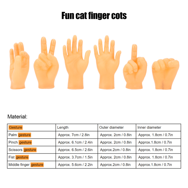 6 Pieces Tiny Hands Soft Multi‑Shape Small Hand Model Finger Cots Toy for Cat Massage