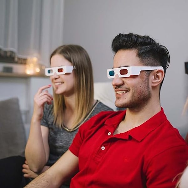3D Papirbriller til film, film briller, 3D briller rød og cyan linse hvid ramme anaglyph briller pap til film, foldet i beskyttende ærme 6 pcs