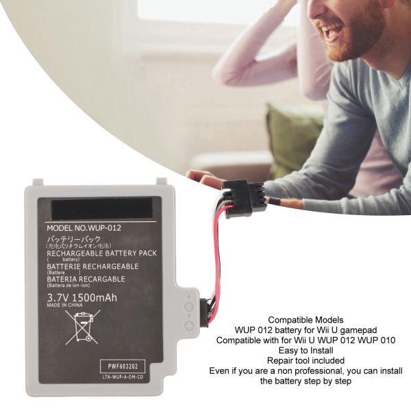 WUP 012 Gamepad-batteri 1500mAh genopladelig udskiftnings lithium-ion-batteripakke til Wii U WUP 012 WUP 010