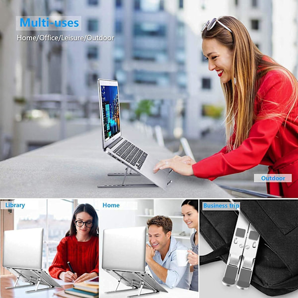 Ergonomiskt Justerbart Laptopställ för Bättre Hållning & Kylning, Vikbart & Portabelt, Passar De Flesta 10-15.6 Tums Laptops och Surfplattor, Per Silver
