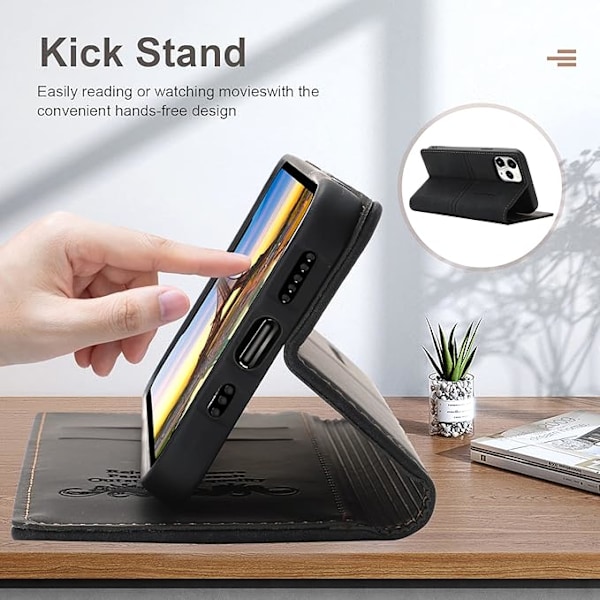 Etui til iPhone 13 Pro med kortholder, sort PU læder etui, Wallet Flip til Apple iPhone 6,1 tommer