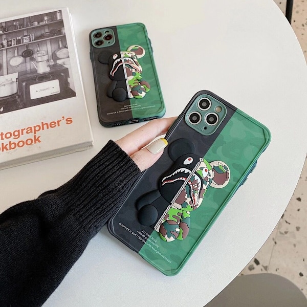 iPhone 12 Skal Camo Björn Design för Pojkar Flickor, Cool Armégrön 3D Tecknad Mönster Mode Stöttåligt Anti-Rep Silikon Heltäckande