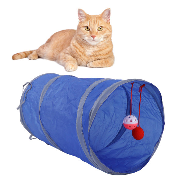 Kissatunneli taitettava polyesteri interaktiivinen tunnelilelu riippupallolla kissoille kaniinien pennuille kuninkaallinen sininen